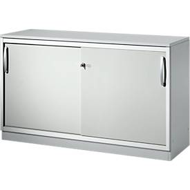 Schäfer Shop Genius Schiebetürenschrank TETRIS SOLID, 2 OH, B 1200 x H 818 mm, Mitteltrennwand, 19 mm Abdeckplatte, lichtgrau/weißalu