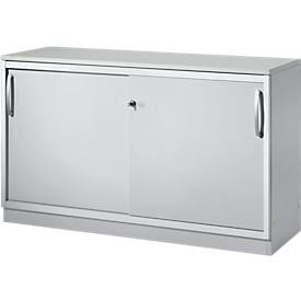 Schäfer Shop Genius Schiebetürenschrank TETRIS SOLID, 2 OH, B 1200 x H 818 mm, Mitteltrennwand, 19 mm Abdeckplatte, lichtgrau/weißalu