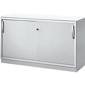 Schäfer Shop Genius Schiebetürenschrank TETRIS SOLID, 2 OH, B 1200 x H 818 mm, Mitteltrennwand, 19 mm Abdeckplatte, weiß/weißalu 