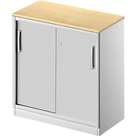 Schäfer Shop Genius Schiebetürenschrank TETRIS SOLID, 2 OH, B 800 mm, inkl. 19 mm Abdeckplatte, Ahorn-Dekor/weißalu