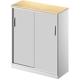 Schäfer Shop Genius Schiebetürenschrank TETRIS SOLID, 3 OH, 2 Fachböden, B 1000 mm, 19 mm Abdeckplatte, Ahorn-Dekor/weißalu