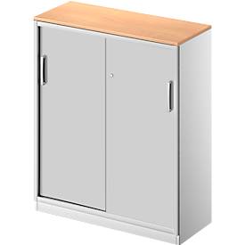 Schäfer Shop Genius Schiebetürenschrank TETRIS SOLID, 3 OH, 2 Fachböden, B 1000 mm, 19 mm Abdeckplatte, Buche-Dekor/weißalu