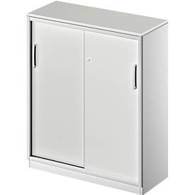 Schäfer Shop Genius Schiebetürenschrank TETRIS SOLID, 3 OH, 2 Fachböden, B 1000 mm, 19 mm Abdeckplatte, lichtgrau/weißalu