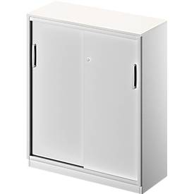 Schäfer Shop Genius Schiebetürenschrank TETRIS SOLID, 3 OH, 2 Fachböden, B 1000 mm, 19 mm Abdeckplatte, weiß/weißalu