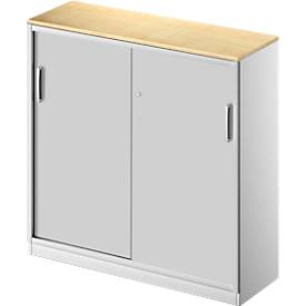 Schäfer Shop Genius Schiebetürenschrank TETRIS SOLID, 3 OH, 2 Fachböden, B 1200 mm, 19 mm Abdeckplatte, Ahorn-Dekor/weißalu