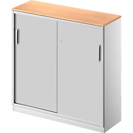 Schäfer Shop Genius Schiebetürenschrank TETRIS SOLID, 3 OH, 2 Fachböden, B 1200 mm, 19 mm Abdeckplatte, Buche-Dekor/weißalu