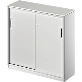Schäfer Shop Genius Schiebetürenschrank TETRIS SOLID, 3 OH, 2 Fachböden, B 1200 mm, 19 mm Abdeckplatte, lichtgrau/weißalu