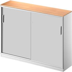 Schäfer Shop Genius Schiebetürenschrank TETRIS SOLID, 3 OH, 2 Fachböden, B 1600 mm, 19 mm Abdeckplatte, Buche-Dekor/weißalu