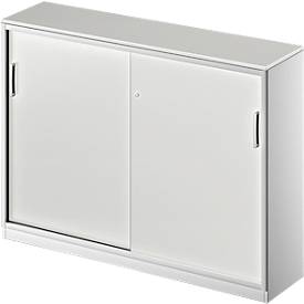 Schäfer Shop Genius Schiebetürenschrank TETRIS SOLID, 3 OH, 2 Fachböden, B 1600 mm, 19 mm Abdeckplatte, lichtgrau/weißalu