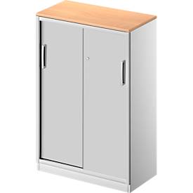 Schäfer Shop Genius Schiebetürenschrank TETRIS SOLID, 3 OH, 2 Fachböden, B 800 mm, 19 mm Abdeckplatte, Buche-Dekor/weißalu