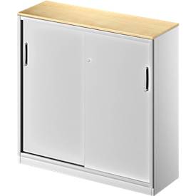 Schäfer Shop Genius Schiebetürenschrank TETRIS SOLID, 3 OH, B 1200 x H 1170 mm, Mitteltrennwand, 19 mm Abdeckplatte, Ahorn/weißalu