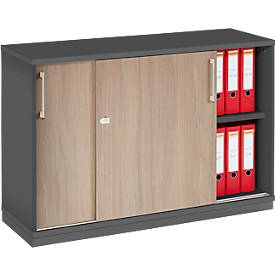 Schäfer Shop Genius Schiebetürenschrank TETRIS WOOD, 2 OH, B 1200 mm, Höhe inkl. Gleiter, graphit/Eiche