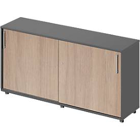 Schäfer Shop Genius Schiebetürenschrank TETRIS WOOD, 2 OH, B 1600 mm, Höhe inkl. Gleiter, graphit/Eiche