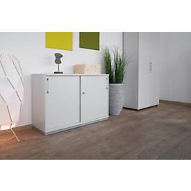 Schäfer Shop Genius Schiebetürenschrank TETRIS WOOD, 2 OH, inkl. Stahlsockel, B 1200 x T 421 x H 800 mm, lichtgrau