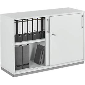 Schäfer Shop Genius Schiebetürenschrank TETRIS WOOD, 2 OH, inkl. Stahlsockel, B 1200 x T 421 x H 800 mm, lichtgrau