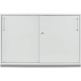 Schäfer Shop Genius Schiebetürenschrank TETRIS WOOD, 2 OH, inkl. Stahlsockel, B 1200 x T 421 x H 800 mm, lichtgrau