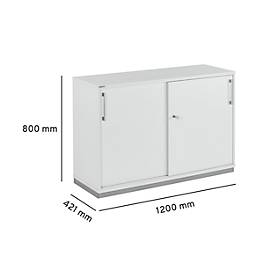 Schäfer Shop Genius Schiebetürenschrank TETRIS WOOD, 2 OH, inkl. Stahlsockel, B 1200 x T 421 x H 800 mm, lichtgrau