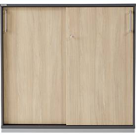 Schäfer Shop Genius Schiebetürenschrank TETRIS WOOD, 3 OH, B 1200 mm, Höhe inkl. Gleiter, graphit/eiche