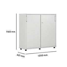 Schäfer Shop Genius Schiebetürenschrank TETRIS WOOD, 3 OH, B 1200 mm, Höhe inkl. Gleiter, lichtgrau