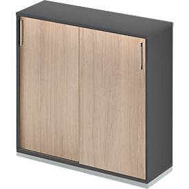 Schäfer Shop Genius Schiebetürenschrank TETRIS WOOD, 3 OH, B 1200 mm, inkl. Stahlsockel, graphit/Eiche
