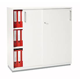 Schäfer Shop Genius Schiebetürenschrank TETRIS WOOD, 3 OH, B 1200 mm, inkl. Stahlsockel, weiß