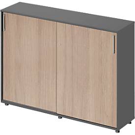 Schäfer Shop Genius Schiebetürenschrank TETRIS WOOD, 3 OH, B 1600 mm, Höhe inkl. Gleiter, graphit/Eiche