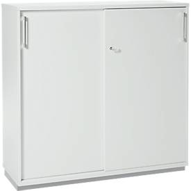 Schäfer Shop Genius Schiebtürenschrank TETRIS WOOD, 3 OH, 2 Fachböden, abschließbar, Fußgleiter & Stahlsockel, B 1000 x T 421 x H 1160 mm, lichtgrau