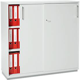 Schäfer Shop Genius Schiebtürenschrank TETRIS WOOD, 3 OH, 2 Fachböden, abschließbar, Fußgleiter & Stahlsockel, B 1000 x T 421 x H 1160 mm, lichtgrau