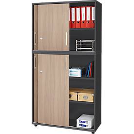 Schäfer Shop Genius Schrankkombination TETRIS WOOD, mit 5 Ordnerhöhen, Platz für bis zu 60 Standardordner, graphit/Eiche