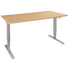 Schäfer Shop Genius Schreibtisch AERO FLEX, elektrisch höhenverstellbar, Rechteck, T-Fuß, B 1200 x T 800 x H 620-1280 mm, Buche/weißalu