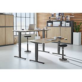 Schäfer Shop Genius Schreibtisch AERO FLEX, elektrisch höhenverstellbar, Rechteck, T-Fuß, B 1600 mm, Eiche/anthrazit + Memorypanel