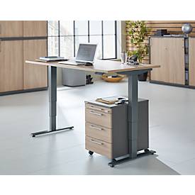 Schäfer Shop Genius Schreibtisch AERO FLEX, elektrisch höhenverstellbar, Rechteck, T-Fuß, B 1600 mm, Eiche/anthrazit + Memorypanel