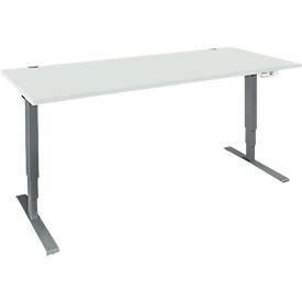 Schäfer Shop Genius Schreibtisch AERO FLEX, elektrisch höhenverstellbar, Rechteck, T-Fuß, B 1600 mm, lichtgrau/anthrazit + Memorypanel