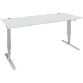 Schäfer Shop Genius Schreibtisch AERO FLEX, elektrisch höhenverstellbar, Rechteck, T-Fuß, B 1600 mm, lichtgrau/weißalu