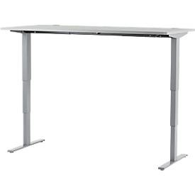 Schäfer Shop Genius Schreibtisch AERO FLEX, elektrisch höhenverstellbar, Rechteck, T-Fuß, B 1600 mm, lichtgrau/weißalu