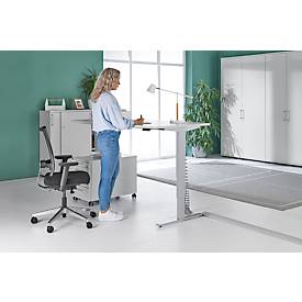 Schäfer Shop Genius Schreibtisch AERO FLEX, elektrisch höhenverstellbar, Rechteck, T-Fuß, B 1600 mm, lichtgrau/weißalu