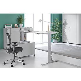 Schäfer Shop Genius Schreibtisch AERO FLEX, elektrisch höhenverstellbar, Rechteck, T-Fuß, B 1600 mm, lichtgrau/weißalu