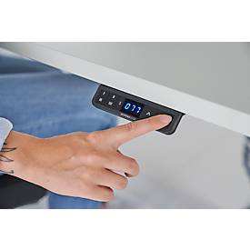 Schäfer Shop Genius Schreibtisch AERO FLEX, elektrisch höhenverstellbar, Rechteck, T-Fuß, B 1600 mm, lichtgrau/weißalu