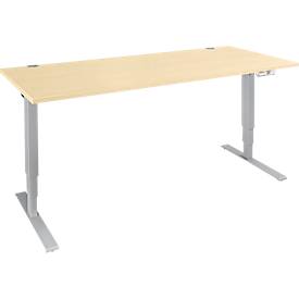 Schäfer Shop Genius Schreibtisch AERO FLEX, elektrisch höhenverstellbar, Rechteck, T-Fuß, B 1600 x T 800 x H 620-1280 mm, Ahorn/weißalu