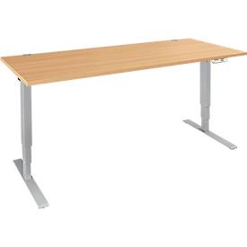 Schäfer Shop Genius Schreibtisch AERO FLEX, elektrisch höhenverstellbar, Rechteck, T-Fuß, B 1600 x T 800 x H 620-1280 mm, Buche/weißalu