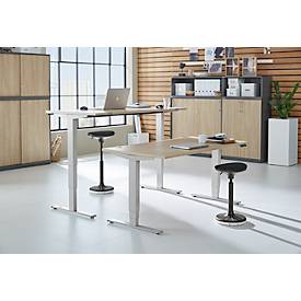 Schäfer Shop Genius Schreibtisch AERO FLEX, elektrisch höhenverstellbar, Rechteck, T-Fuß, B 1600 x T 800 x H 620-1280 mm, Eiche/weißalu + Memorypanel
