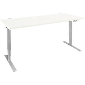 Schäfer Shop Genius Schreibtisch AERO FLEX, elektrisch höhenverstellbar, Rechteck, T-Fuß, B 1600 x T 800 x H 620-1280 mm, weiß/weißalu