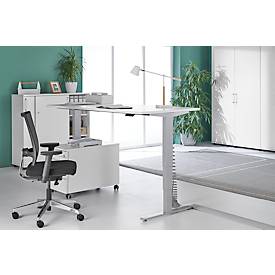 Schäfer Shop Genius Schreibtisch AERO FLEX, elektrisch höhenverstellbar, Rechteck, T-Fuß, B 1600 x T 800 x H 620-1280 mm, weiß/weißalu