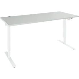 Schäfer Shop Genius Schreibtisch AERO FLEX, elektrisch höhenverstellbar, Rechteck, T-Fuß, B 1800 mm, lichtgrau/weißalu + Memorypanel