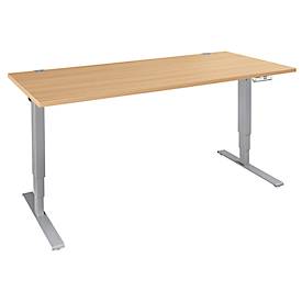 Schäfer Shop Genius Schreibtisch AERO FLEX, elektrisch höhenverstellbar, Rechteck, T-Fuß, B 1800 x T 800 x H 620-1280 mm, Buche/weißalu