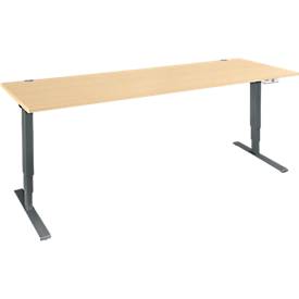 Schäfer Shop Genius Schreibtisch AERO FLEX, elektrisch höhenverstellbar, Rechteck, T-Fuß, B 2000 mm, Ahorn/anthrazit + Memorypanel