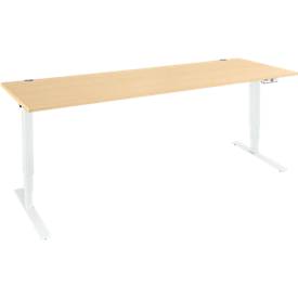 Schäfer Shop Genius Schreibtisch AERO FLEX, elektrisch höhenverstellbar, Rechteck, T-Fuß, B 2000 mm, Ahorn/weiß + Memorypanel
