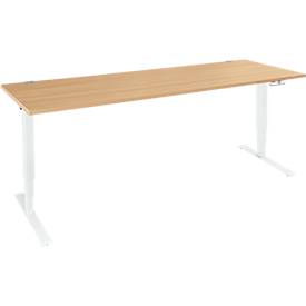 Schäfer Shop Genius Schreibtisch AERO FLEX, elektrisch höhenverstellbar, Rechteck, T-Fuß, B 2000 mm, Buche/weiß + Memorypanel