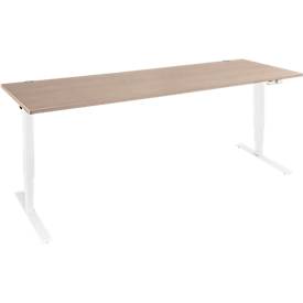 Schäfer Shop Genius Schreibtisch AERO FLEX, elektrisch höhenverstellbar, Rechteck, T-Fuß, B 2000 mm, Eiche/weiß + Memorypanel