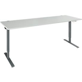 Schäfer Shop Genius Schreibtisch AERO FLEX, elektrisch höhenverstellbar, Rechteck, T-Fuß, B 2000 mm, lichtgrau/anthrazit + Memorypanel